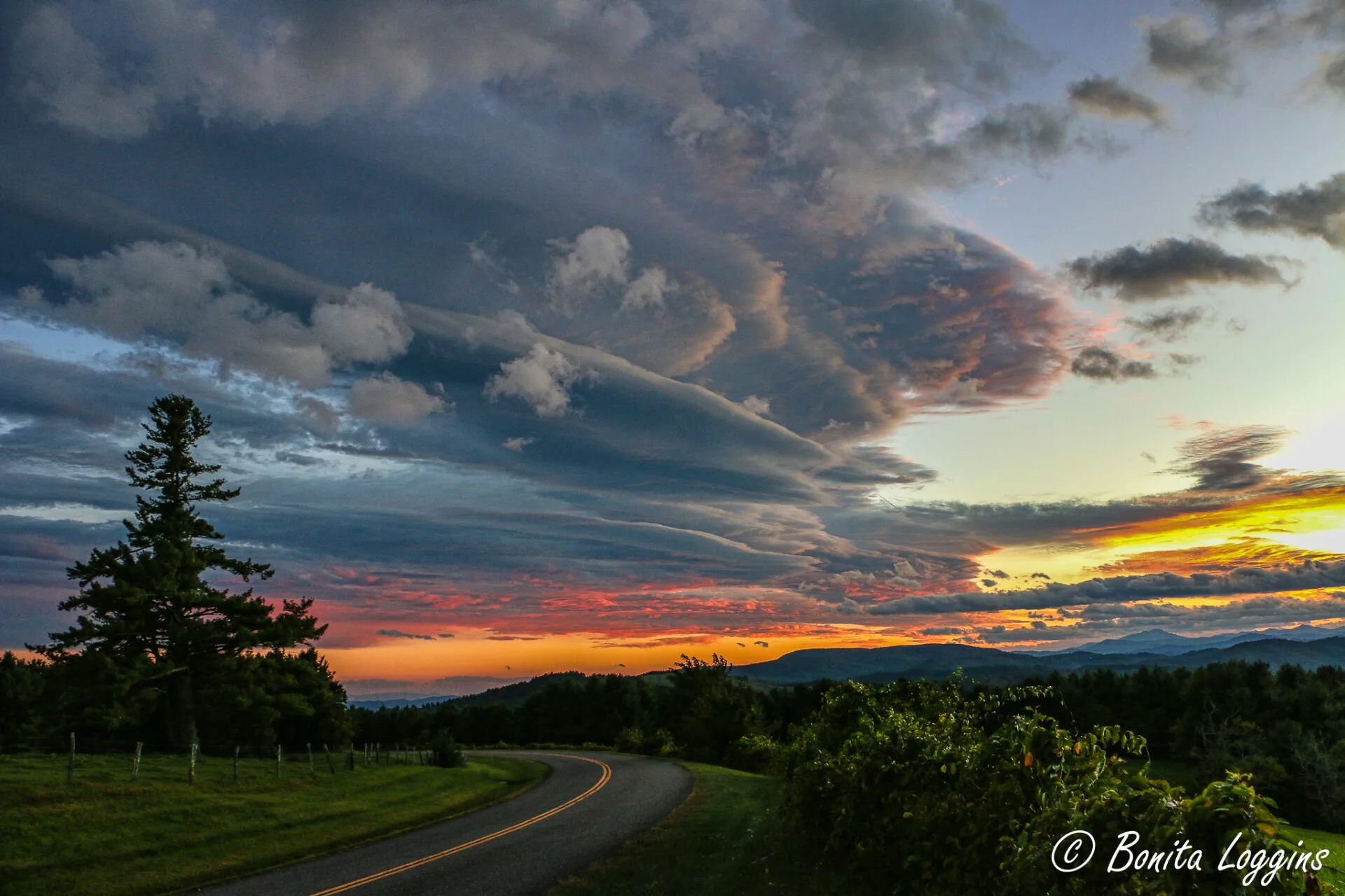 the Blue Ridge Parkway at sunset